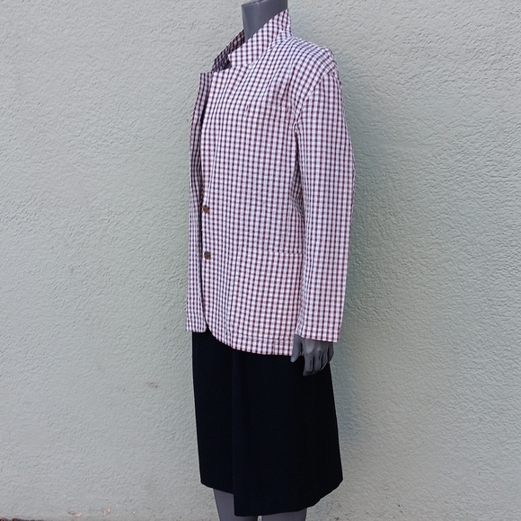 LIZ CLAIBORNE LIZSPORT LADIES PURE COTTON SEERSUCKER CHECK (2) BUTTON LUX BLAZER - Picture 7 of 17